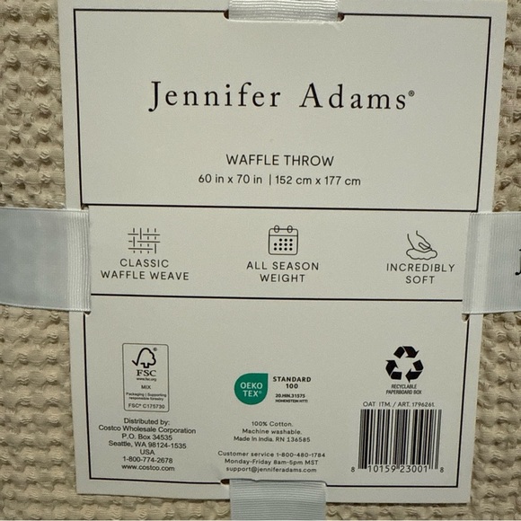 Jennifer Adams Cream Waffle Throw 60”x70” - Picture 2 of 4
